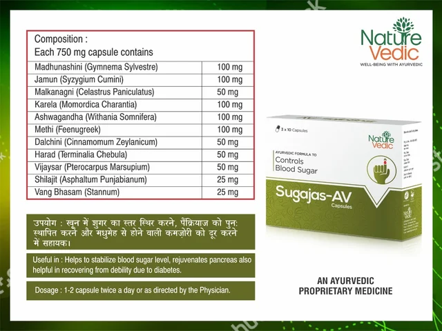 Nature Vedic Sugajas-AV Capsules Ayurvedic Formula for Control Blood Sugar Levels | 30 Caps - 30 Capsules